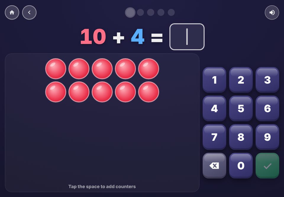 A Year 1 addition question with counters to tap