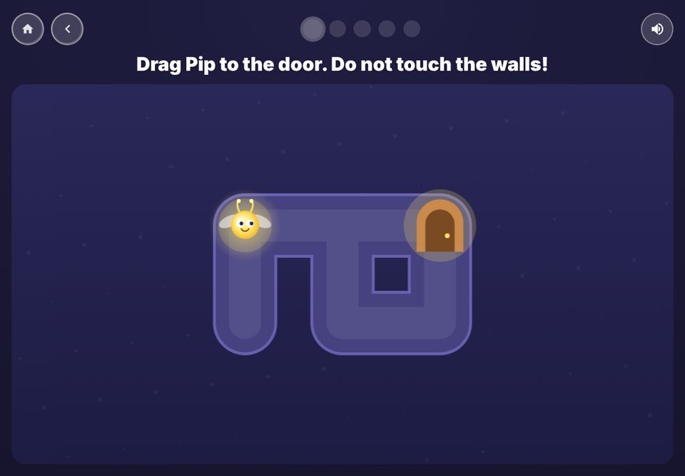 The steady-hand maze: guide a glowing bug to the door without touching the walls